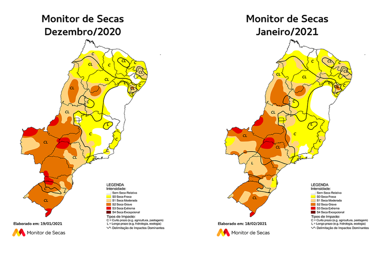 Monitor de Secas registra aumento nas áreas de seca em nove das 20 unidades da Federação em comparação a dezembro de 2020